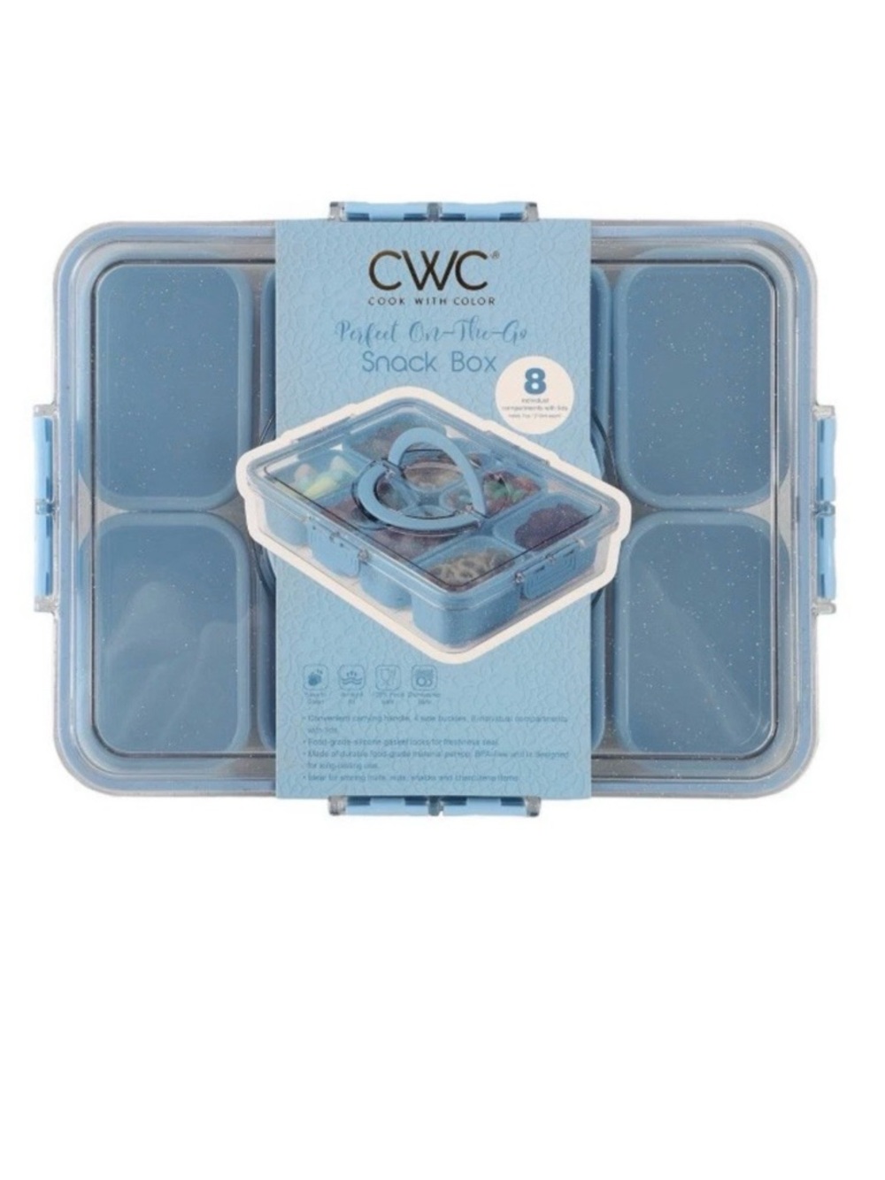 Cook With Color (CWC) - Blue Perfect On-The-Go Snack Box - 8 Compartments. NWT